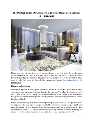 The Perfect Touch Of Commercial Interior Decoration Services In Queensland