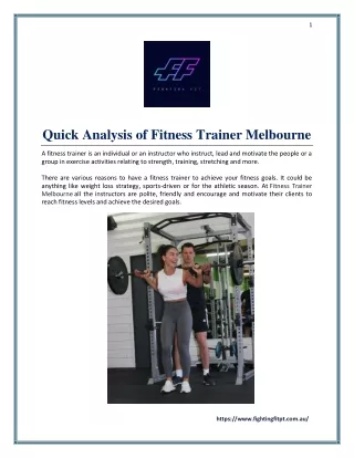 Quick Analysis of Fitness Trainer Melbourne