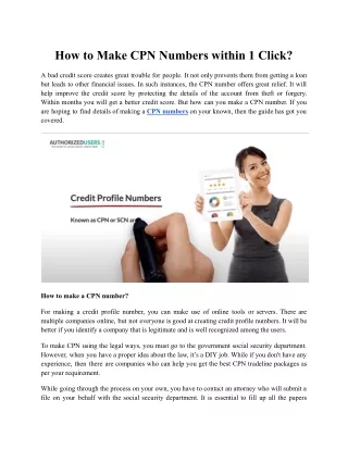 How to Make CPN Numbers within 1 Click?