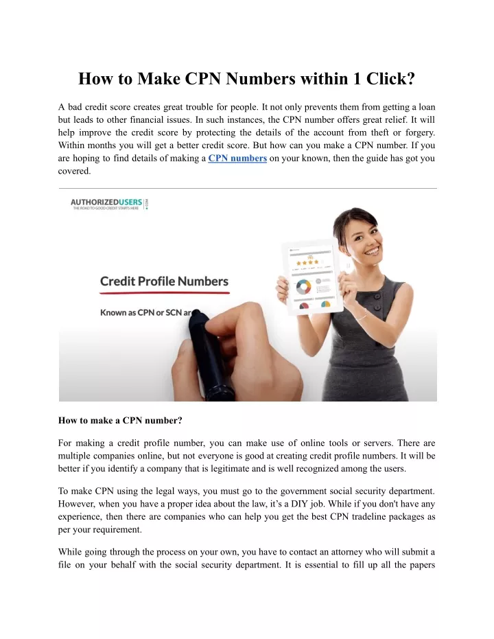 how to make cpn numbers within 1 click