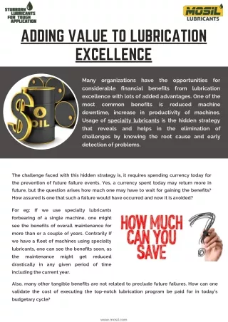 Mosil Lubricants, Adding Value to Lubrication Excellence