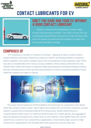 Contact Lubricants For EVs (Electric Vehicles)