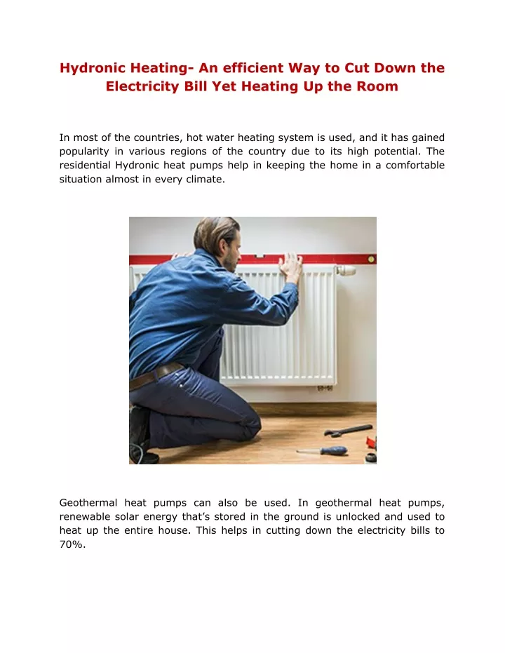 hydronic heating an efficient way to cut down