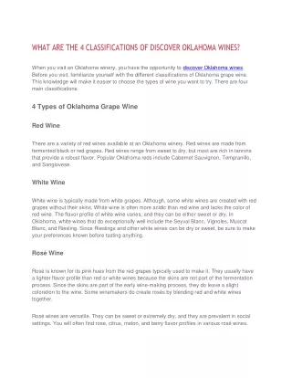 WHAT ARE THE 4 CLASSIFICATIONS OF DISCOVER OKLAHOMA WINES