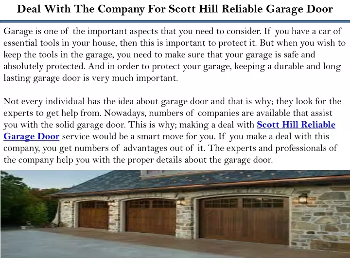 deal with the company for scott hill reliable