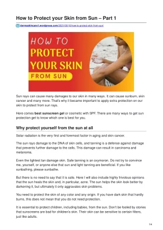 How to Protect your Skin from Sun – Part 1