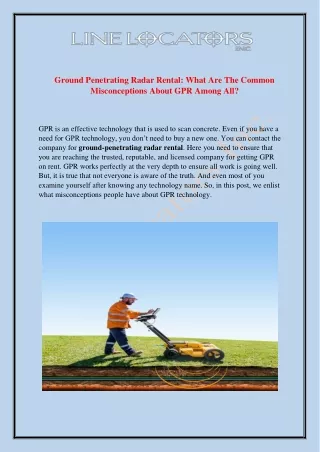 Ground Penetration Radar Rental Available At Line Locators - Visit Us Today!