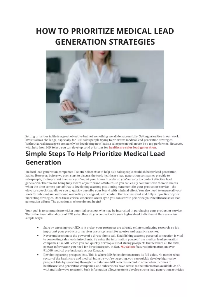 how to prioritize medical lead generation