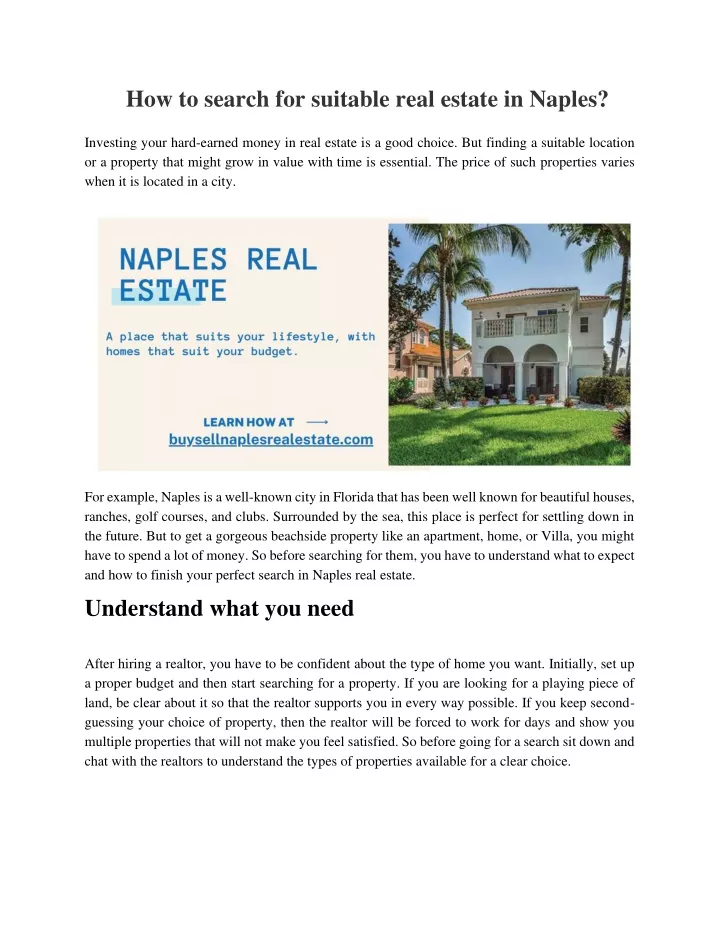 how to search for suitable real estate in naples