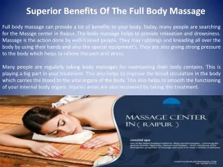 Superior Benefits Of The Full Body Massage