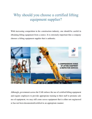 Why should you choose a certified lifting equipment supplier