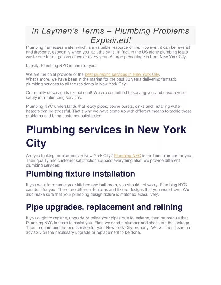in layman s terms plumbing problems explained