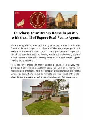 Purchase Your Dream Home in Austin with the aid of Expert Real Estate Agents