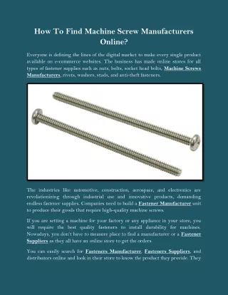 how to find machine screw manufacturers online