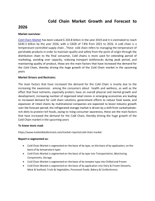 cold chain market growth and forecast to 2026
