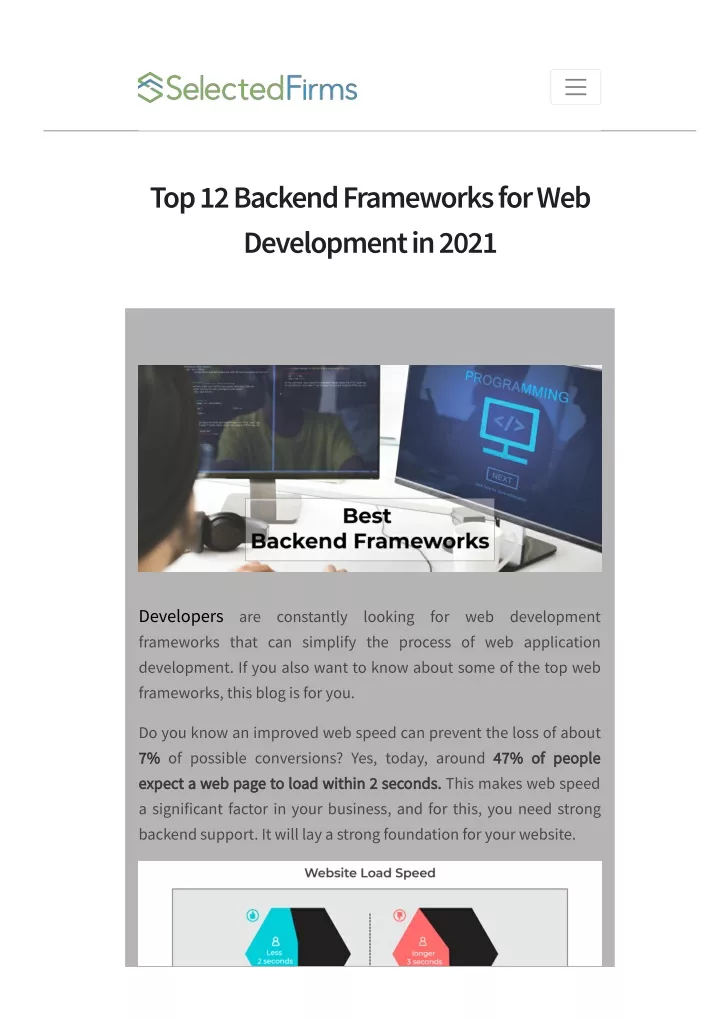 top 12 backend frameworks for web development