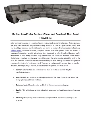 Do You Also Prefer Recliner Chairs and Couches? Then Read This Article