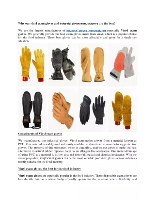 Why our vinyl exam gloves and Industrial gloves manufacturers are the best?