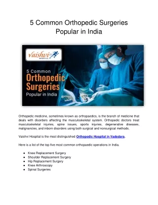 5 Common Orthopedic Surgeries Popular in India