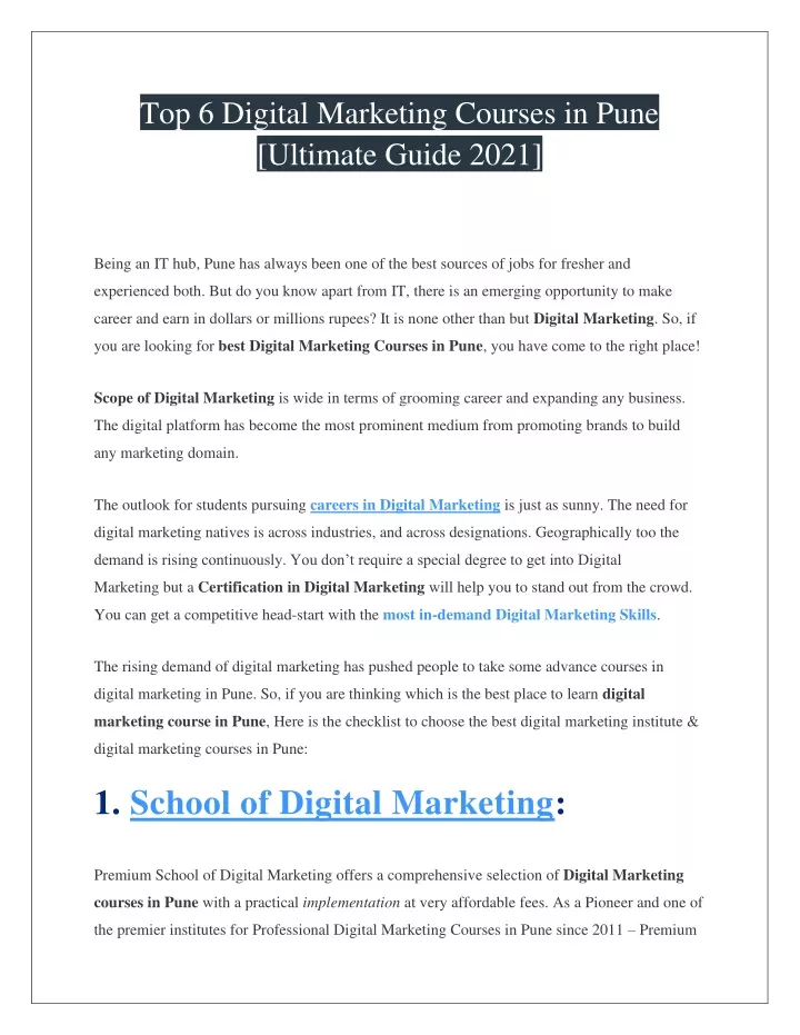 top 6 digital marketing courses in pune ultimate
