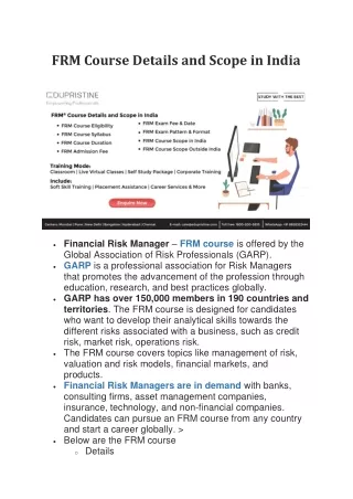 FRM Course Details and Scope in India