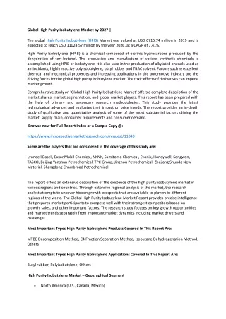 Global High Purity Isobutylene Market by 2027