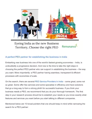 Eyeing India As the New Business Territory, Choose the Right PEO