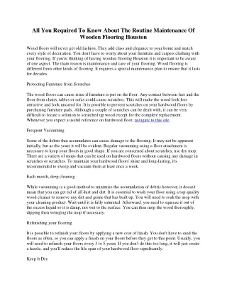 All You Required To Know About The Routine Maintenance Of Wooden Flooring Houston