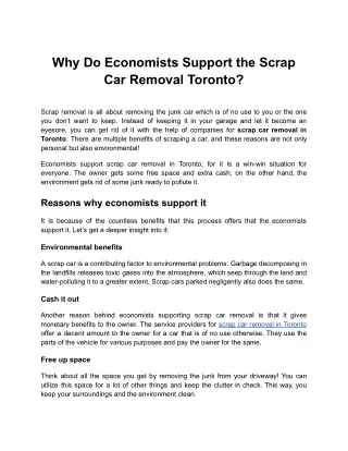 Why Do Economists Support the Scrap Car Removal Toronto?