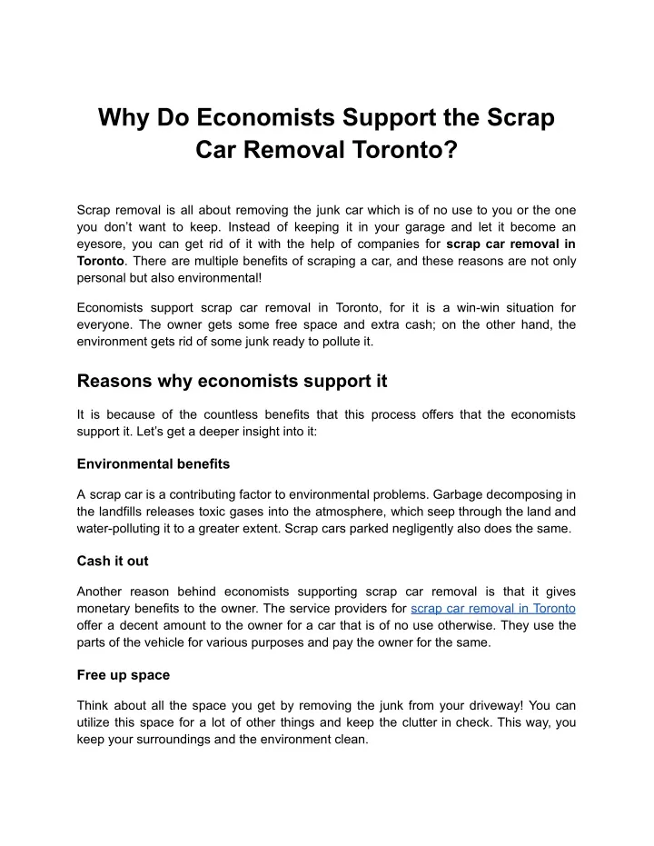 why do economists support the scrap car removal