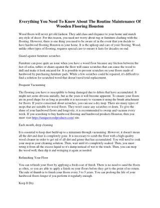 Everything You Need To Know About The Routine Maintenance Of Wooden Flooring Houston