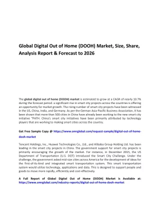 Global Digital Out of Home (DOOH) Market, Size, Share, Analysis Report & Forecas