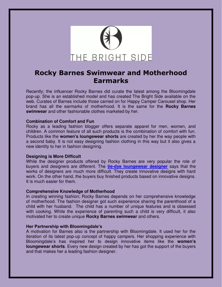 rocky barnes swimwear and motherhood earmarks