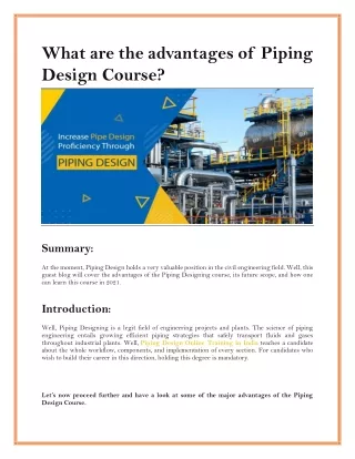What are the advantages of Piping Design Course