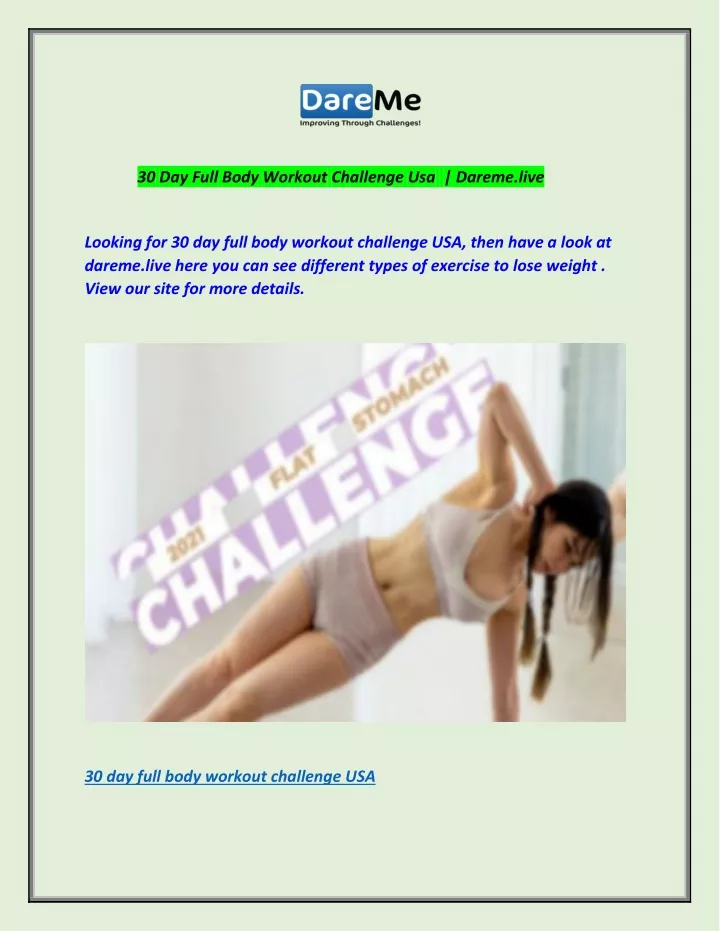 30 day full body workout challenge usa dareme live