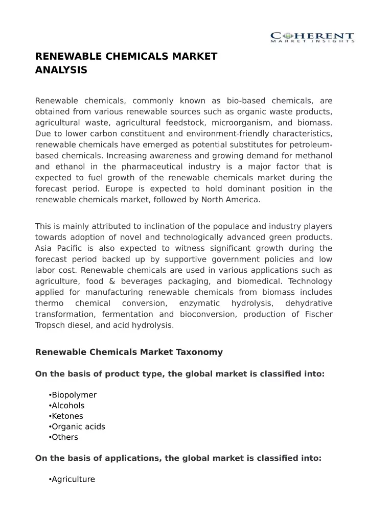 renewable chemicals market analysis