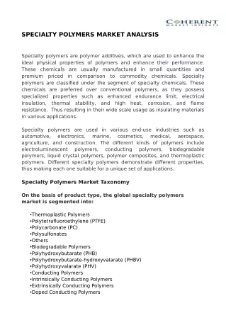 SPECIALTY POLYMERS MARKET ANALYSIS