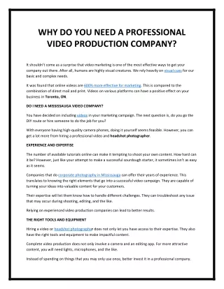 Do You Need A Mississauga Video Company