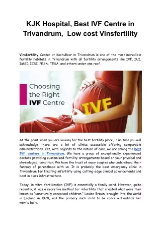 KJK Hospital, Best IVF Centre in Trivandrum,  Low cost Vinsfertility