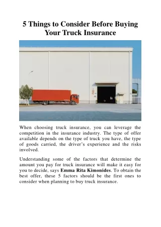 Emma Rita Kimonides | Things to Consider Before Buying Truck Insurance