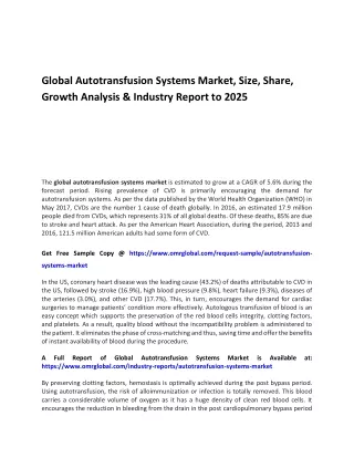 Global Autotransfusion Systems Market, Size, Share, Growth Analysis & Industry R
