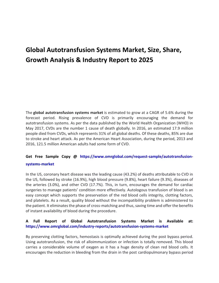 global autotransfusion systems market size share
