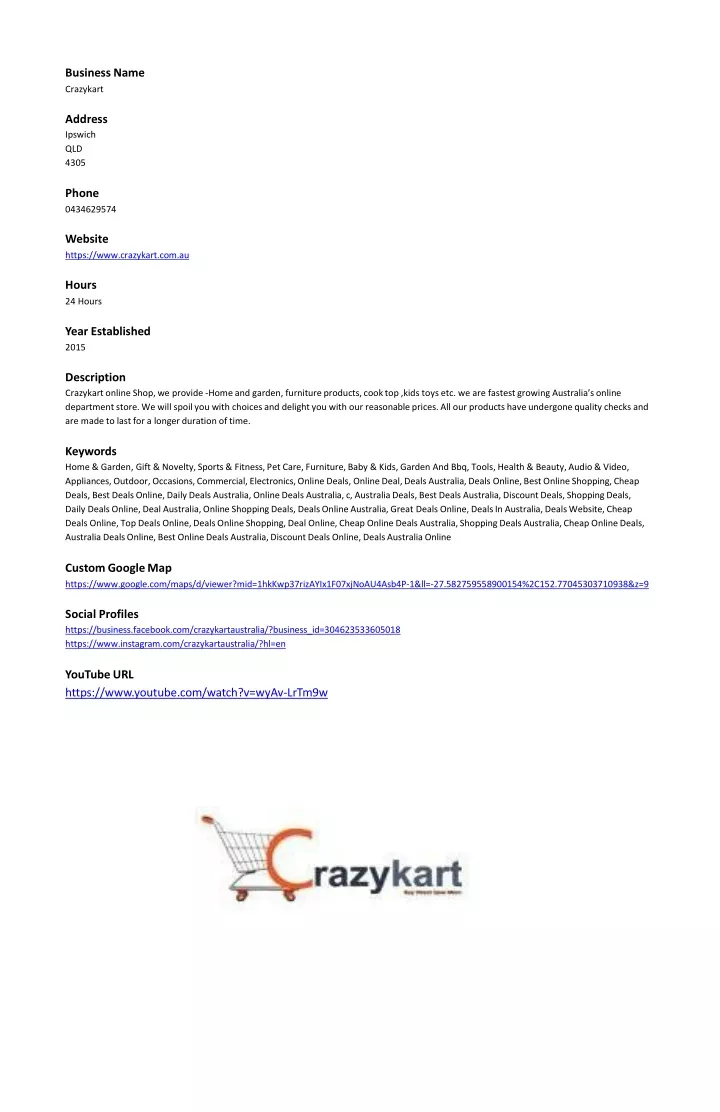 business name crazykart address i p swich