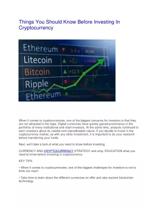Things You Should Know Before Investing In Cryptocurrency