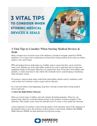 3 Vital Tips to Consider When Storing Medical Devices & Seals - Harkesh Rubber