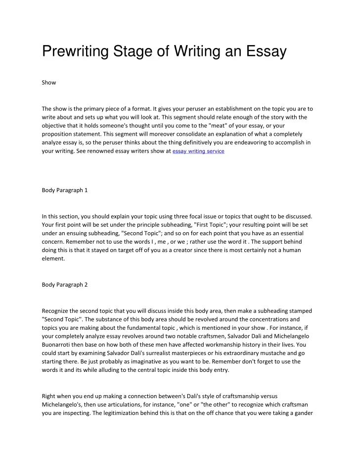 prewriting for an essay includes organizing ideas