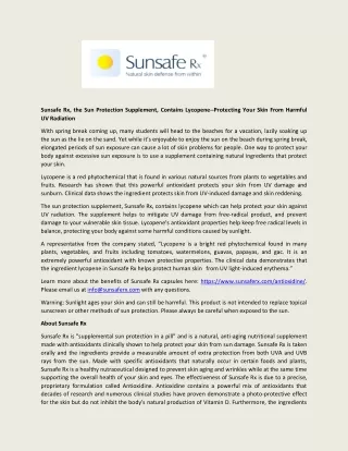 Sunsafe Rx Contains Lycopene Protecting Your Skin From Harmful UV Radiation