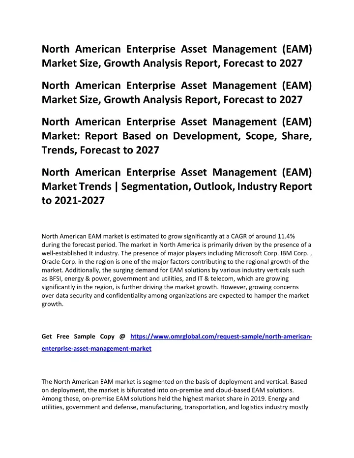 north american enterprise asset management