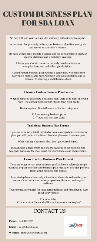 CUSTOM BUSINESS PLAN FOR SBA LOAN