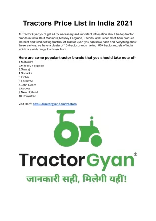 tractors price list in india 2021